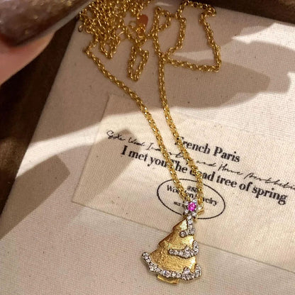 Trendy Rhinestone Christmas Tree Pendant Necklace