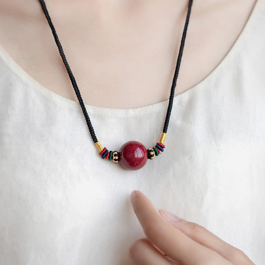 Cinnabar Rough Transporter Beads Amethyst Sand Pendant Men'S And Women'S Necklace Fashion Collarbone Chain Honmei Year Jewelry Gift