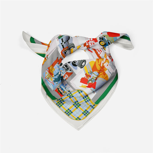 Colorful Tropical Print Square Silk Scarf
