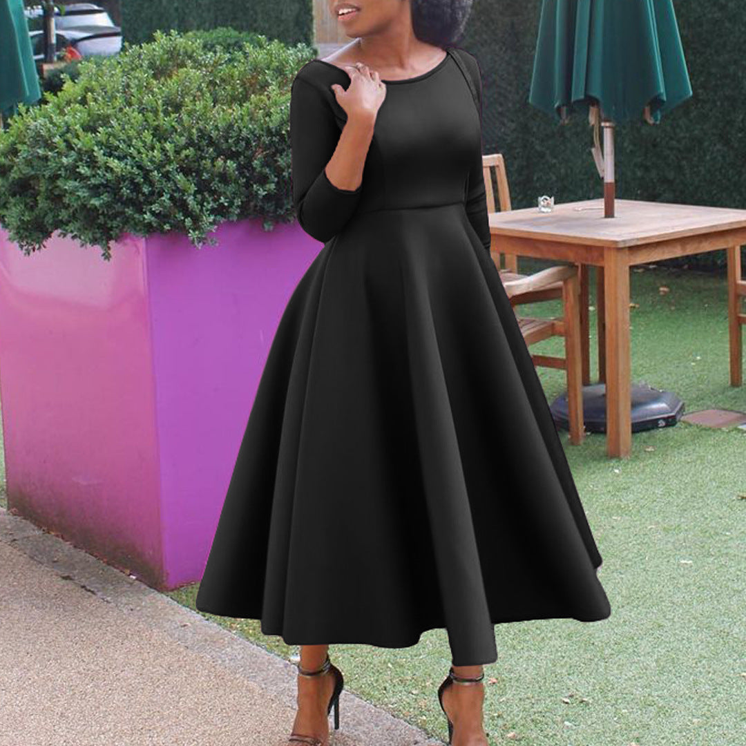 Elegant Solid Color A-Line Dress Polyester Blend