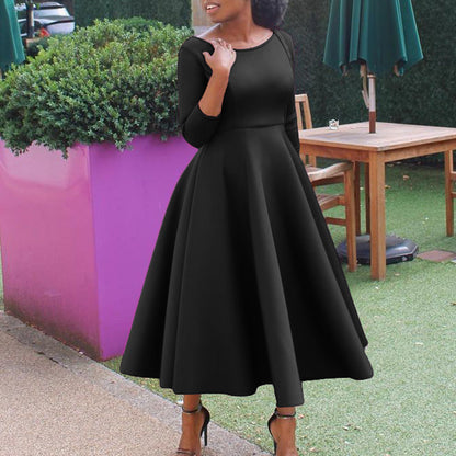 Elegant Solid Color A-Line Dress Polyester Blend