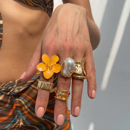 Baroque-Inspired Pearl And Gemstone Ring With Floral Design