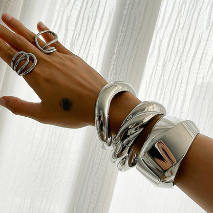 Geometric Alloy Bangles Set - Minimalist Spring Bracelets