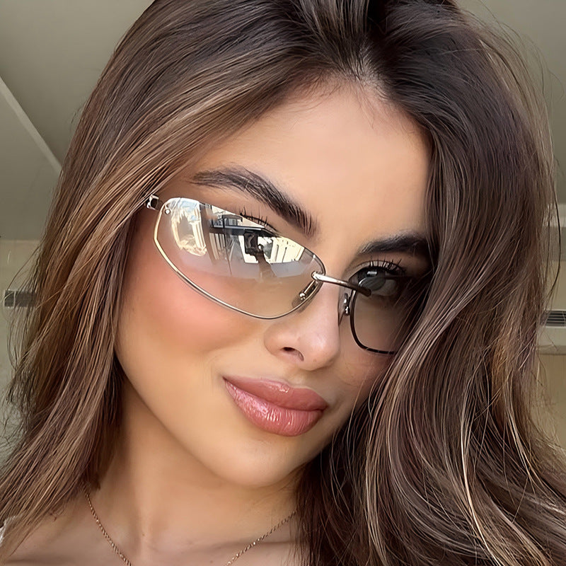 Y2K Fashion Rimless Sunglasses Stylish Metallic Shades