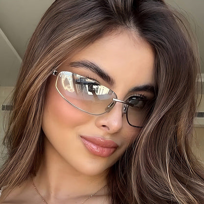 Y2K Fashion Rimless Sunglasses Stylish Metallic Shades