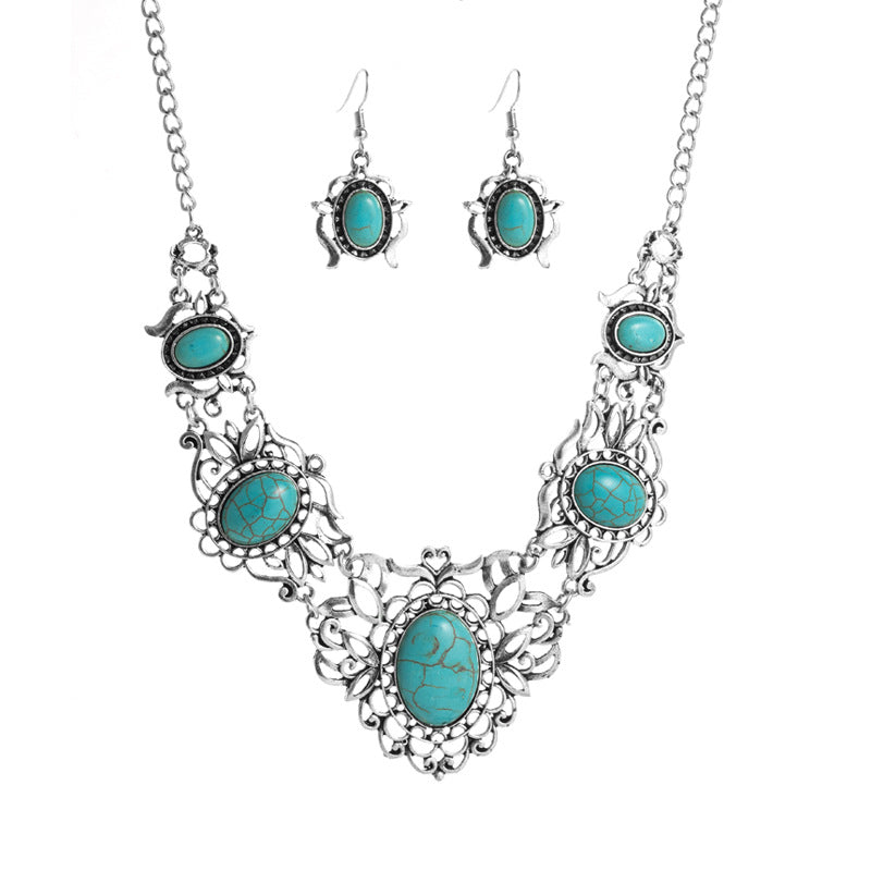 Exaggerated Turquoise Geometry Necklace and Earring Set