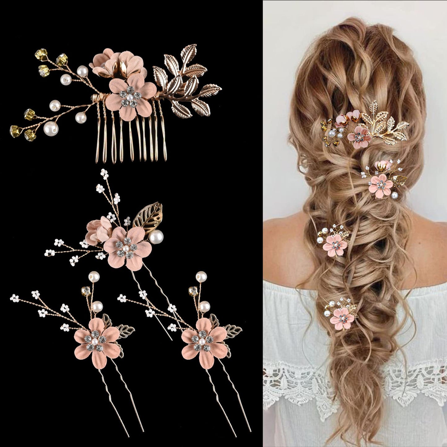 Colorful Floral Bride Wedding Hair Accessories Set