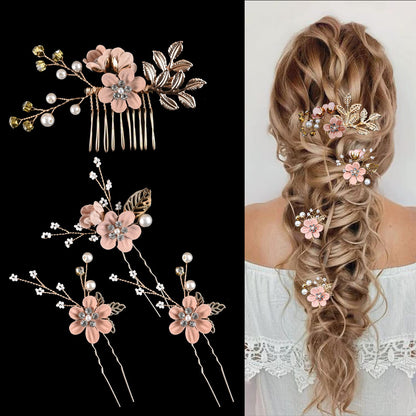 Colorful Floral Bride Wedding Hair Accessories Set