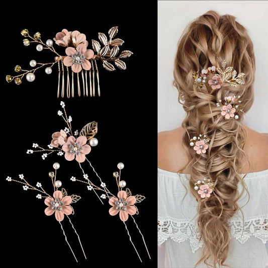 Colorful Floral Bride Wedding Hair Accessories Set