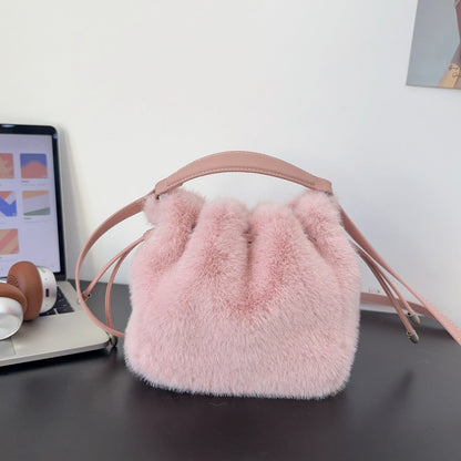 Fuzzy Soft Trendy Drawstring Bucket Crossbody Bag