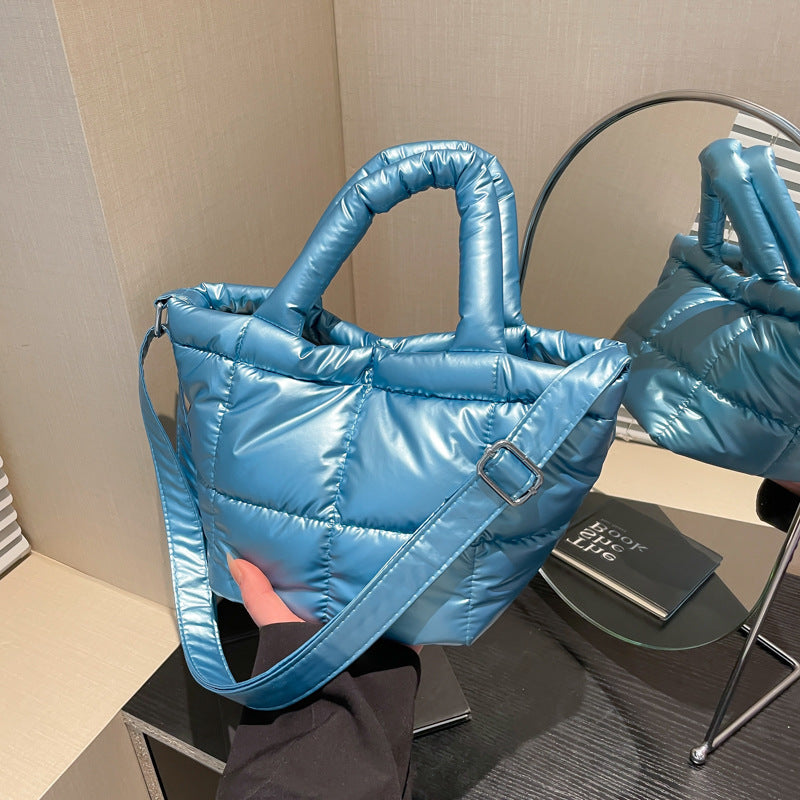 Trendy Nylon Bucket Bag Glossy Finish Casual Style