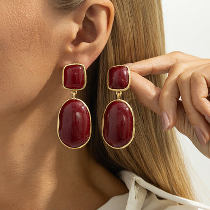Chic Resin Gemstone Stud Earrings Vintage Geometric Design
