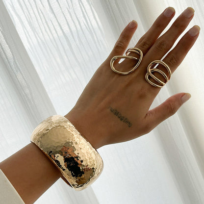Trendy Wide Band Hammered Finish Bracelet Set