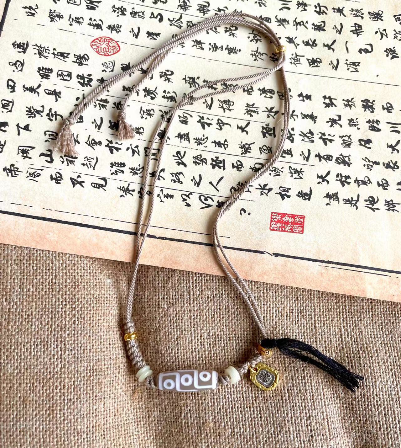Original Ethnic Tibetan Style Natural Stone Nine-Eyed Dzi Beads Zakiram Vajra Pestle Lucky Necklace Retro Compilation