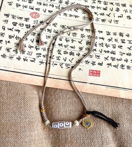 Original Ethnic Tibetan Style Natural Stone Nine-Eyed Dzi Beads Zakiram Vajra Pestle Lucky Necklace Retro Compilation