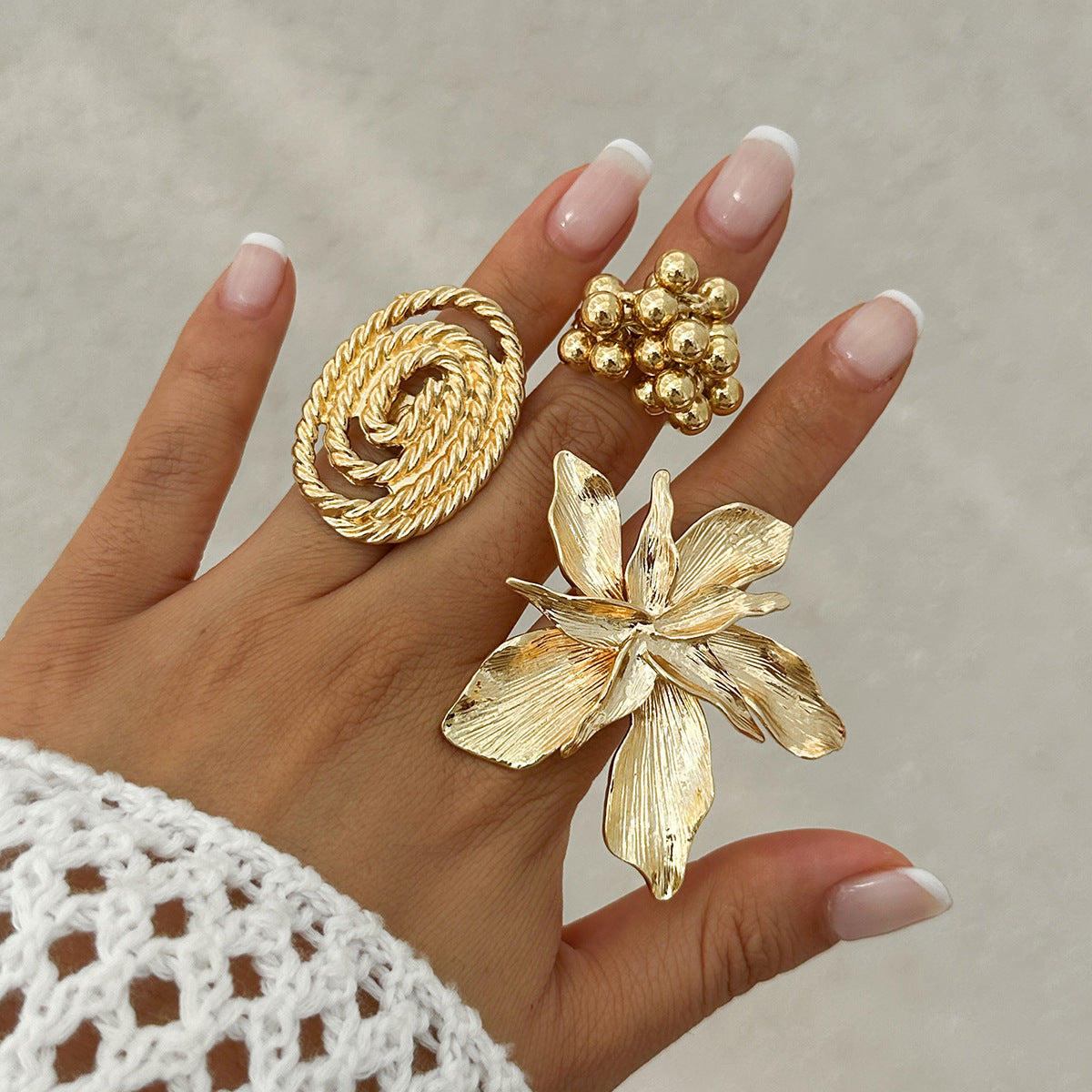 Five-Petal Flower Statement Ring Embellished Metal Wrap Ring