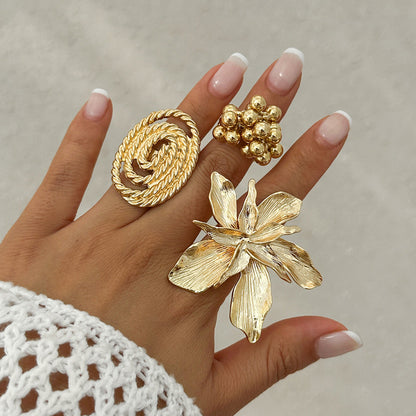 Five-Petal Flower Statement Ring Embellished Metal Wrap Ring