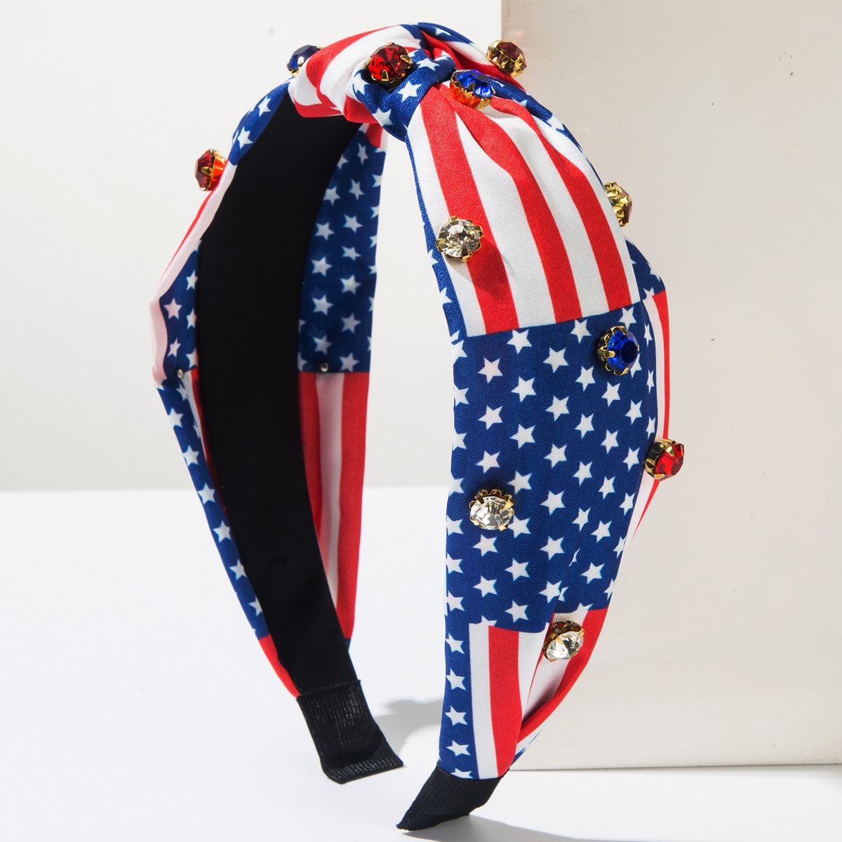 Patriotic Star Headband with Rhinestones and Stripes
