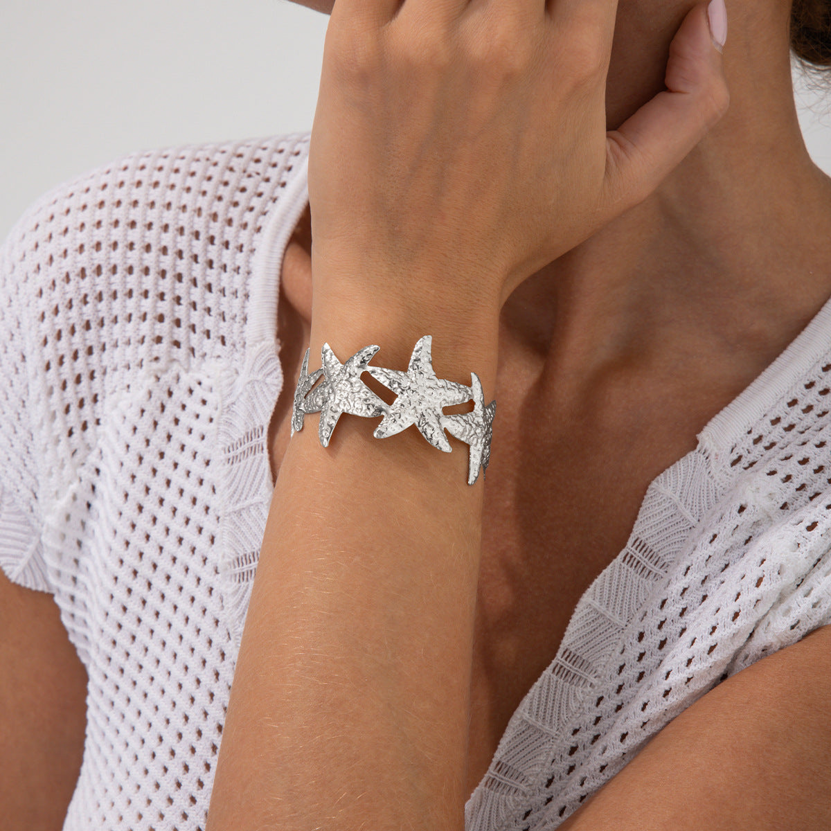 Starfish and Seashell Open Bangle Bracelet for Women