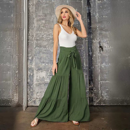 Casual Loose Wide Leg Pants With Drawstring High Waist