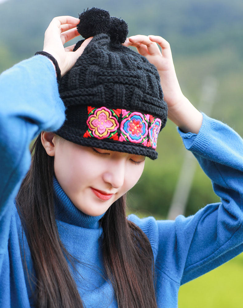 Ethnic Style Hat Vintage Chinese Style Beanie Knitted Hat Travel Hat Woman