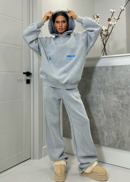 Oversized Cotton Hoodie And Wide Leg Sweatpants Set