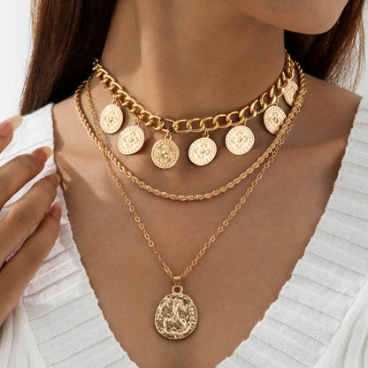 Geometric Layered Y-Shaped Alloy Necklace With Tassels And Rhinestones