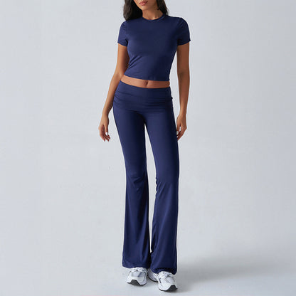 Casual Solid Color Slim Fit T-Shirt and Pants Set
