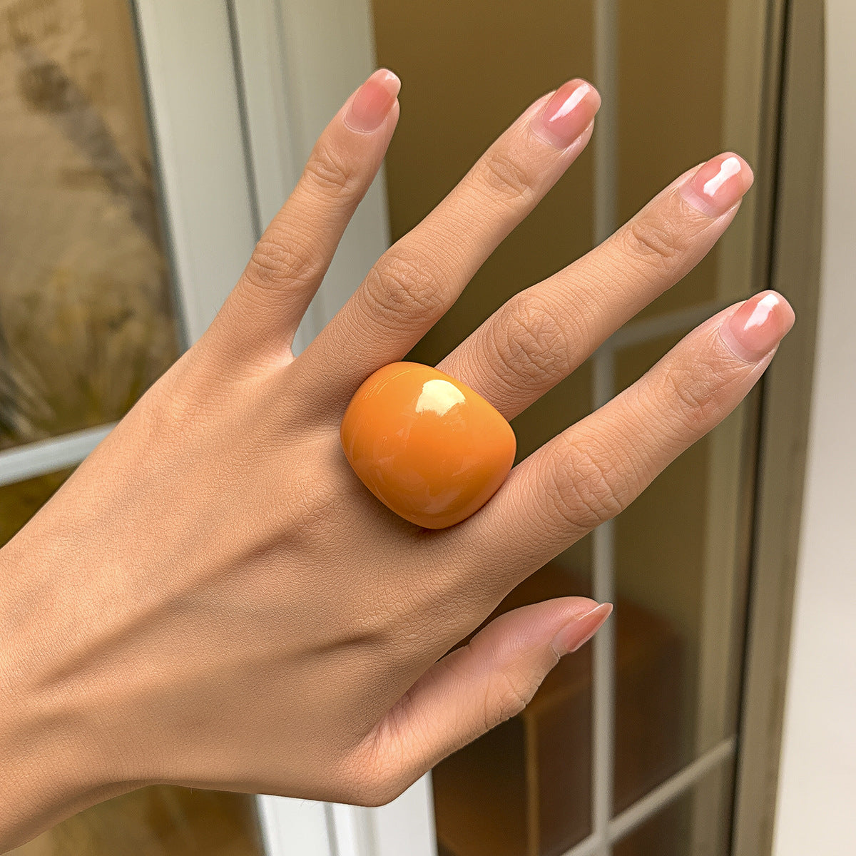 Trendy Geometric Acrylic Statement Ring For Women