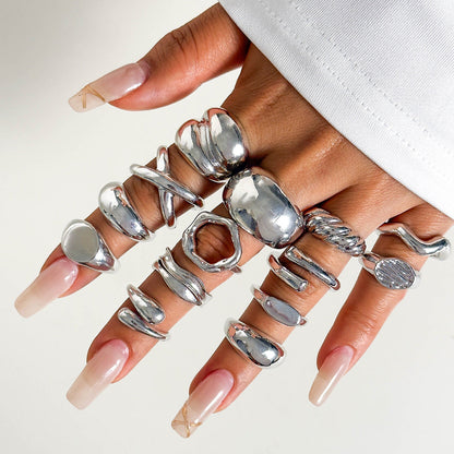 Geometric Hollow Statement Ring Set Stylish Mixed Metal Rings