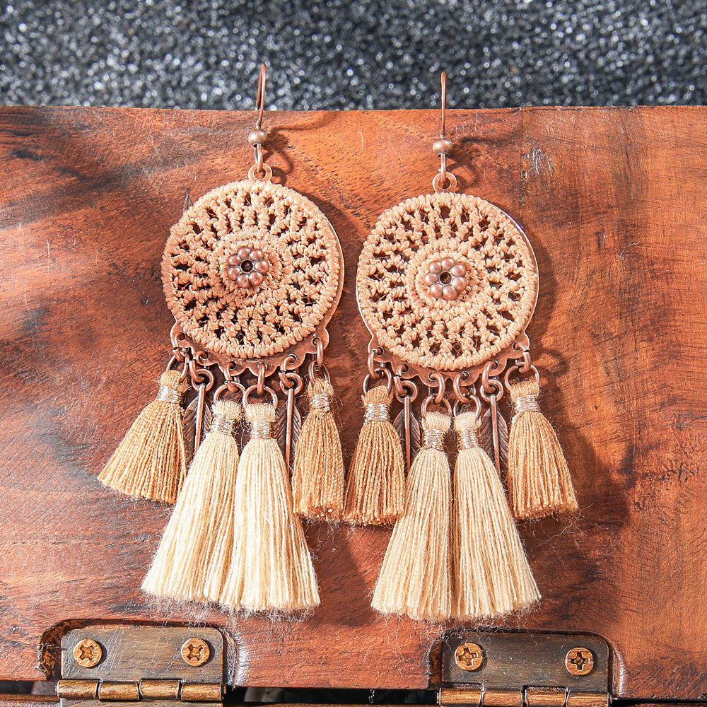 Bohemian Style Handmade Tassel Earrings with Heart-Shaped Design