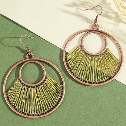 Bohemian Green Forest Earrings Set Artistic Vintage Style Geometric Accessories