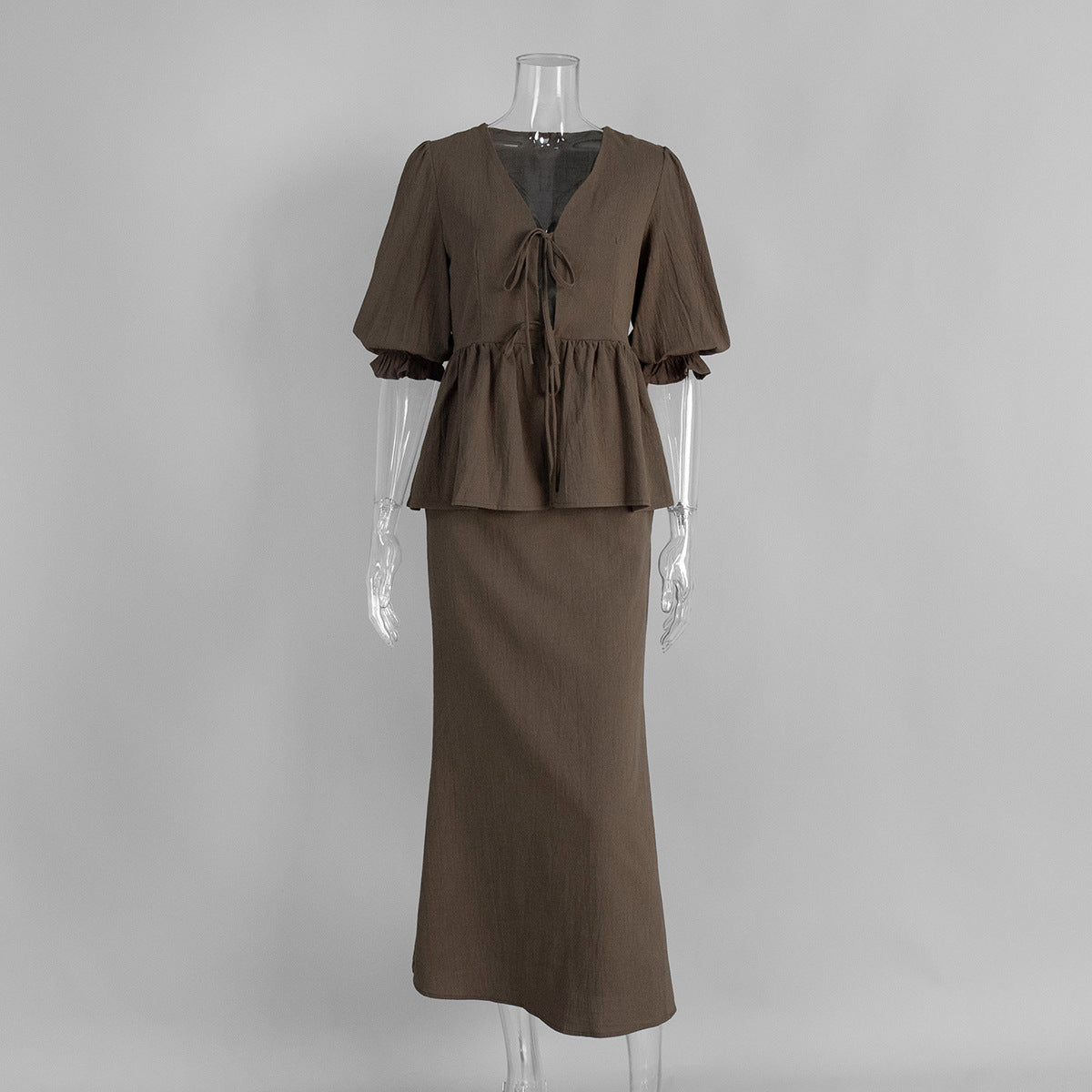 V-Neck Ruffled Sleeve Maxi Dress Set Comfortable Casual Cotton