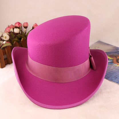 Fashionable Wool Felt Bowler Hat with Bow Decoration