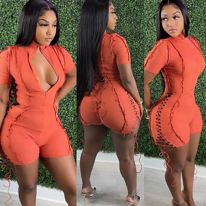 Trendy Casual Solid Color Short Sleeve Jumpsuit
