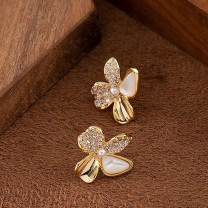 Elegant Shell Butterfly Pearl Earrings With 925 Silver Posts