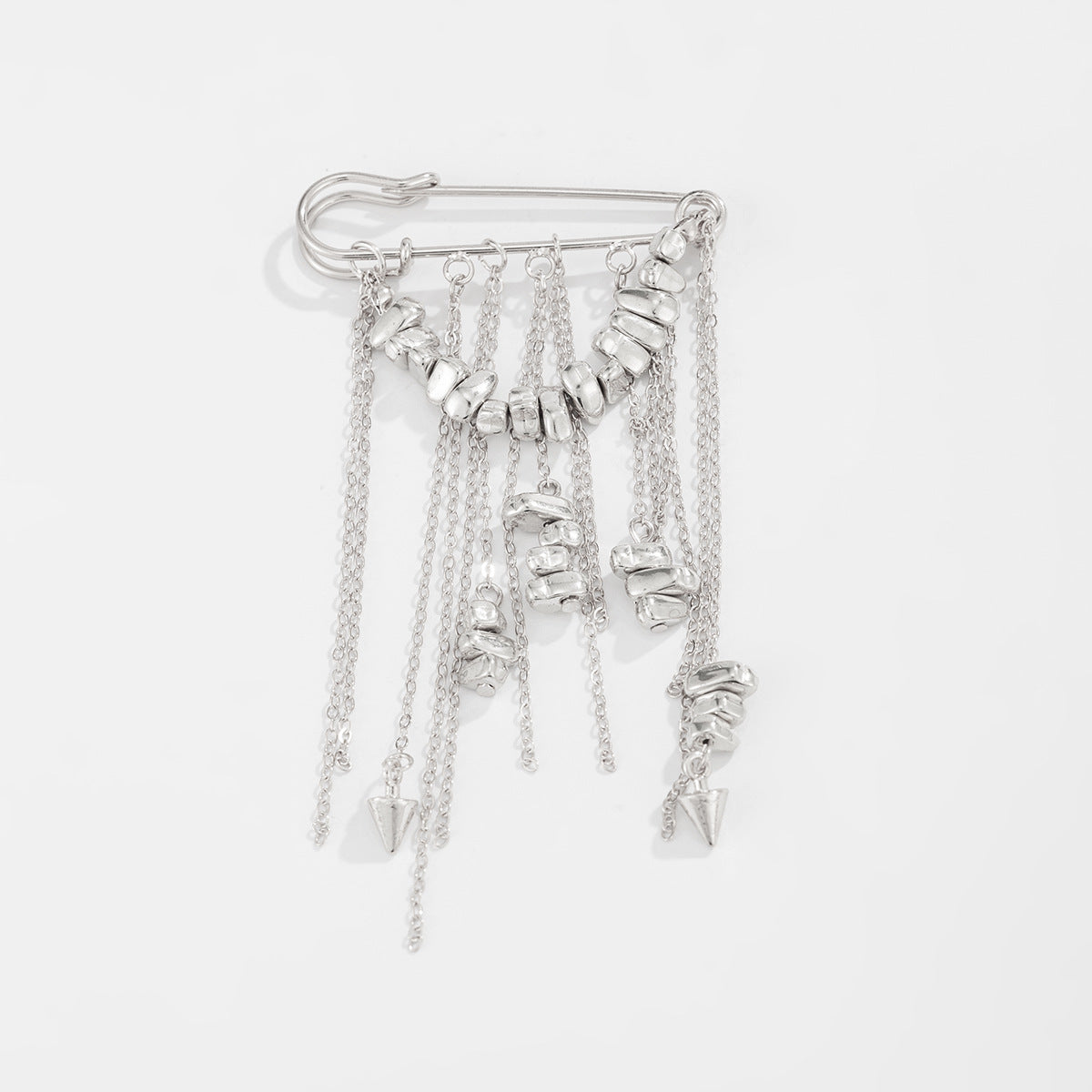Trendy Metal Chain Tassel Brooch Pin With Stone Detail