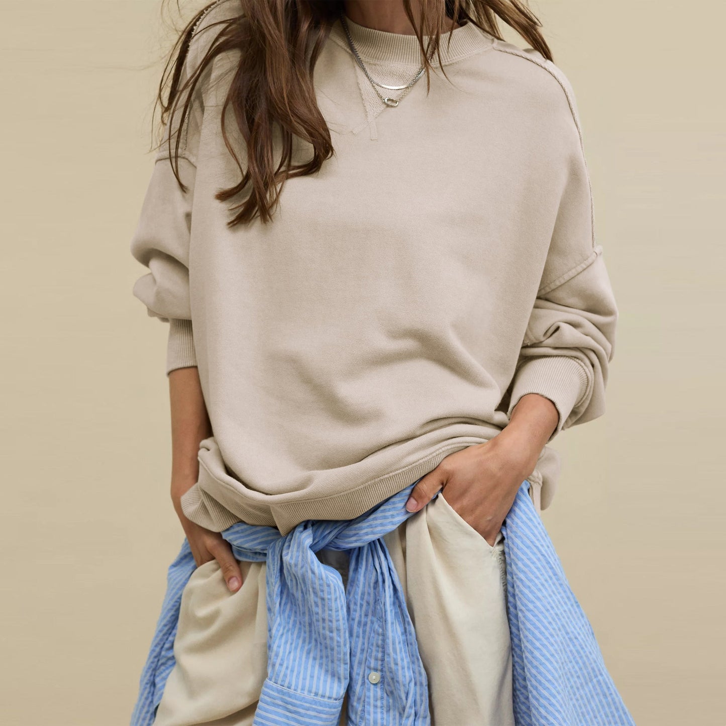 Casual Pullover Sweatshirt for Women - Loose Fit - Street Style