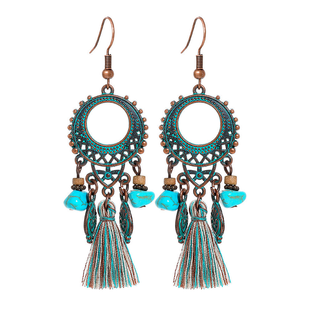 Bohemian Style Gemstone Tassel Earrings for Women