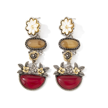 Trendy Geometric Resin Acrylic Gem Earrings With Metal Finish