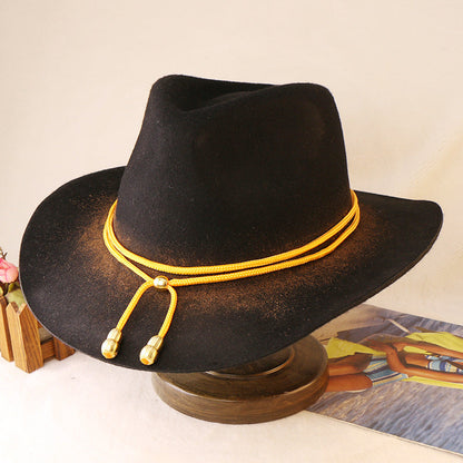 Wool Jazz Fedora Hat with Peanut Chain Stylish Unisex