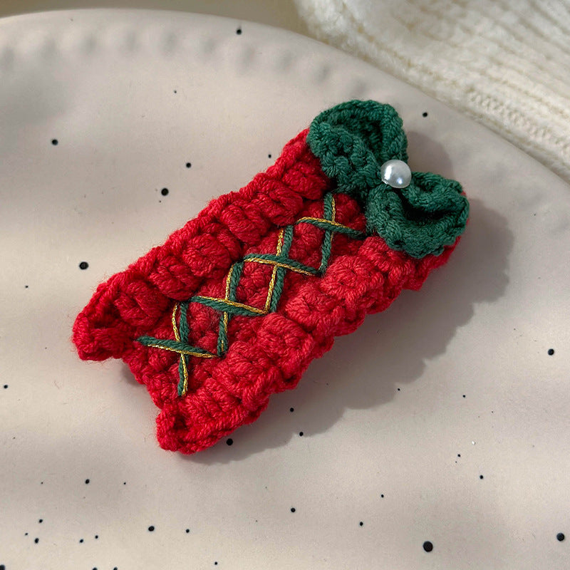 Sweet Hand Knitted Christmas Tree Hair Clip