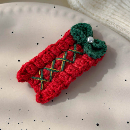 Sweet Hand Knitted Christmas Tree Hair Clip