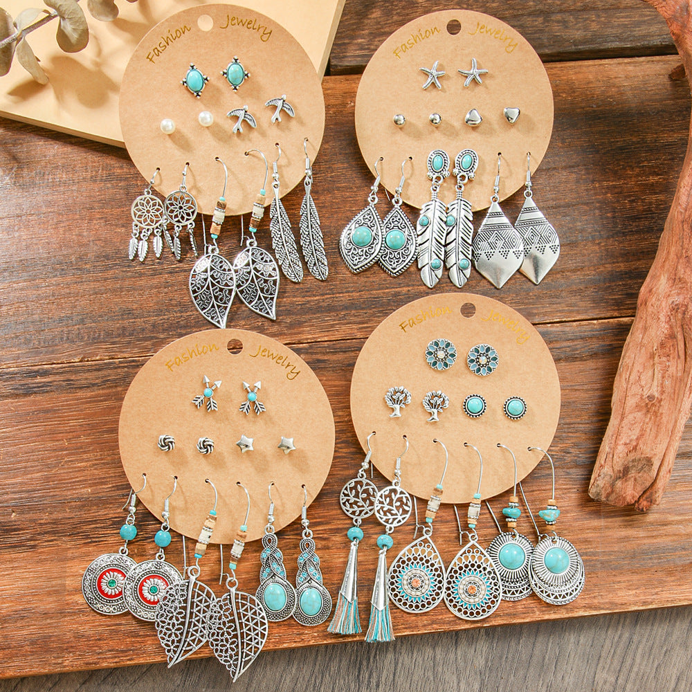 Bohemian Style Metal Earrings with Tassels and Geometric Shapes