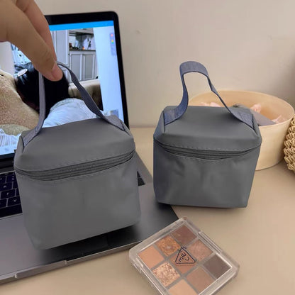 Solid Color Nylon Round Makeup Bag Portable Durable Commuter Tote