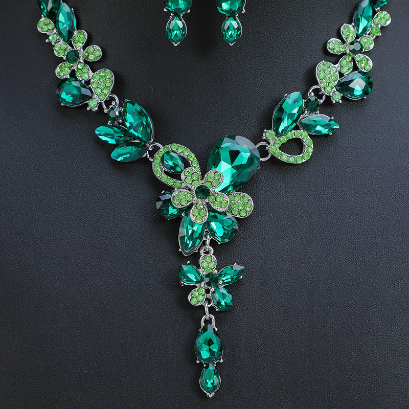 Floral Crystal Layered Necklace and Earring Set