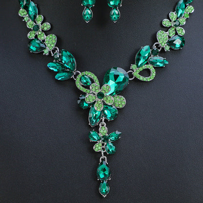 Floral Crystal Layered Necklace and Earring Set