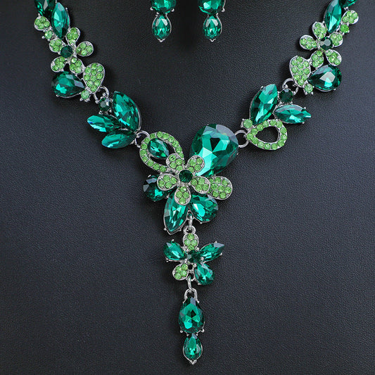 Floral Crystal Layered Necklace and Earring Set
