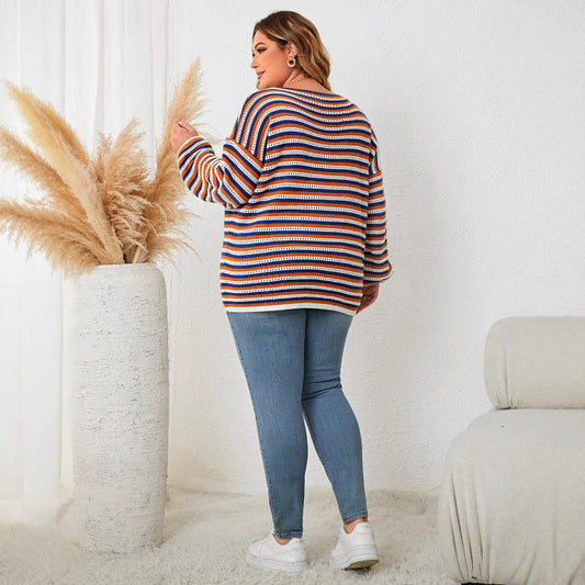 Casual Striped Loose Pullover Top For Women