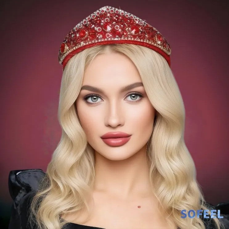 Exaggerated Colorful Glass Crown Headband Fashion Hair Accessory for Women